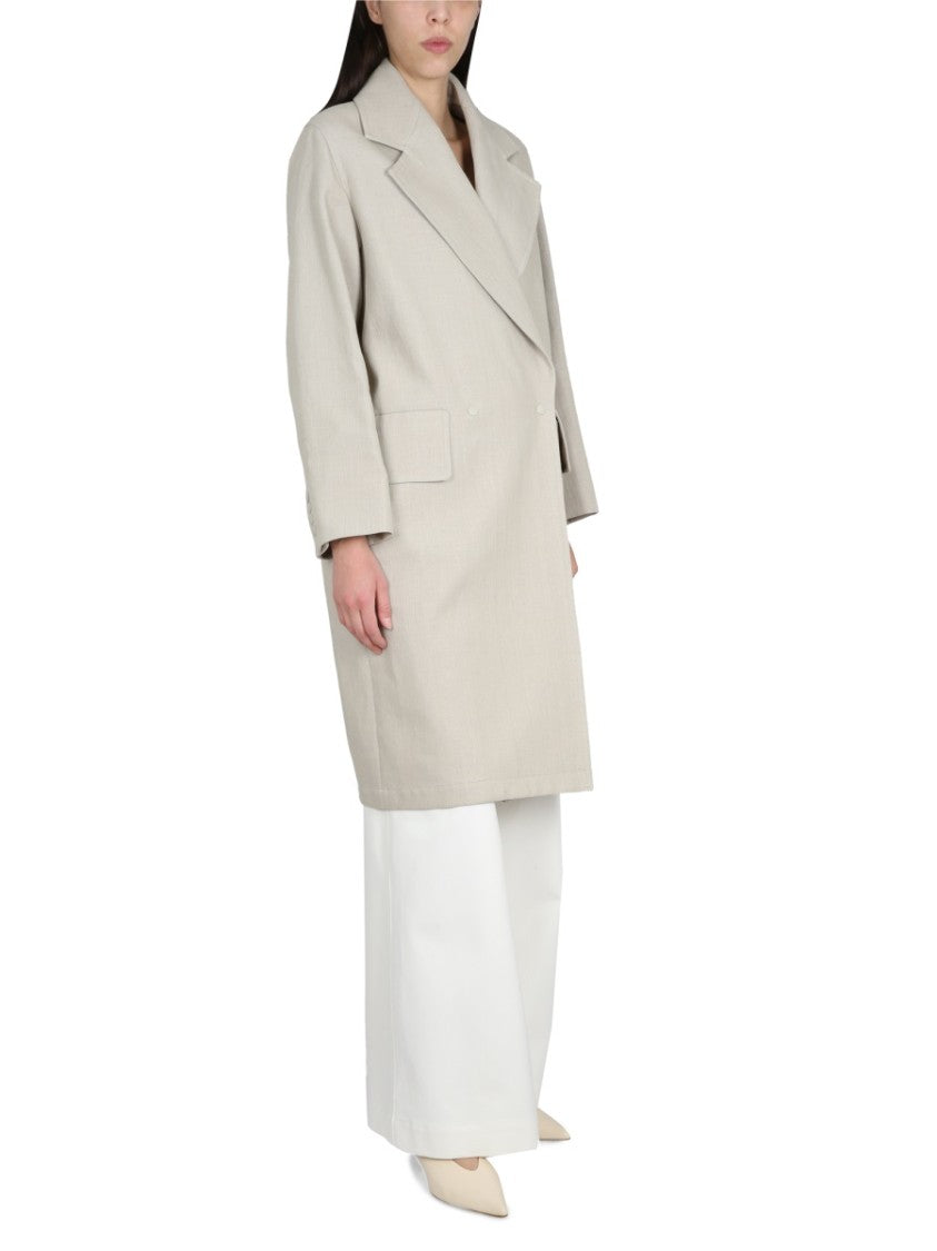 Max Mara Linen Duster With Button Closure And Peaked Lapel