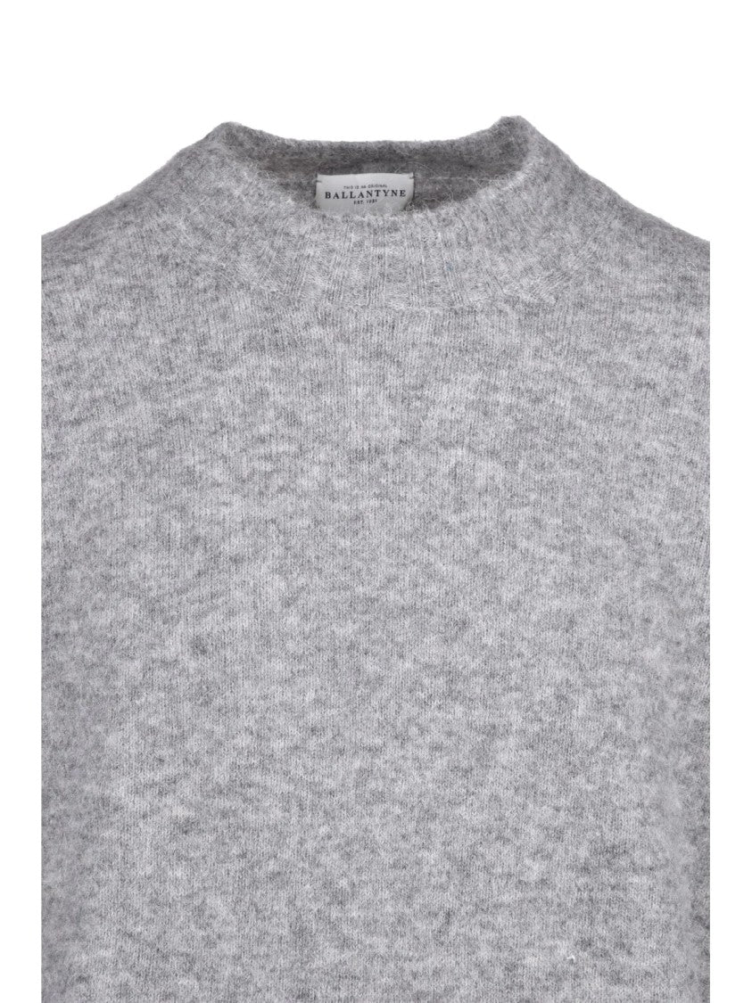 Ballantyne Grey Textured Alpaca-Blend Crewneck Sweater