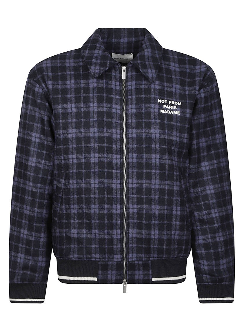 Drôle De Monsieur Slogan Dark Plaid Wool-Blend Jacket
