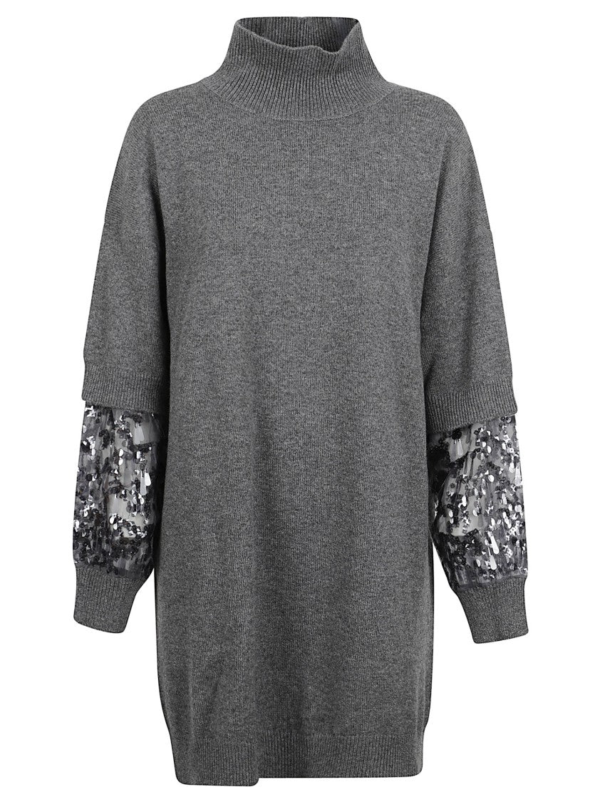 Brunello Cucinelli High Neck Cashmere Sweater With Double-Layered Sleeves