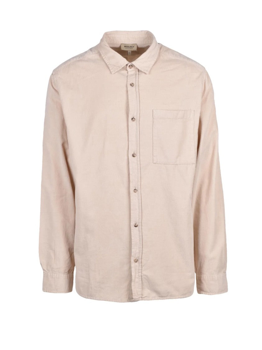 Woolrich Beige Velvet Long-Sleeve Cotton Shirt