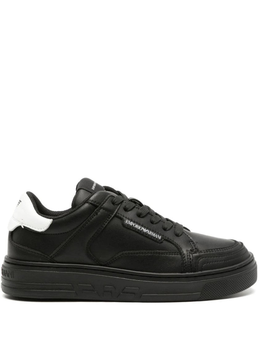 Emporio Armani Black Leather Sneakers With Contrasting Heel Tab