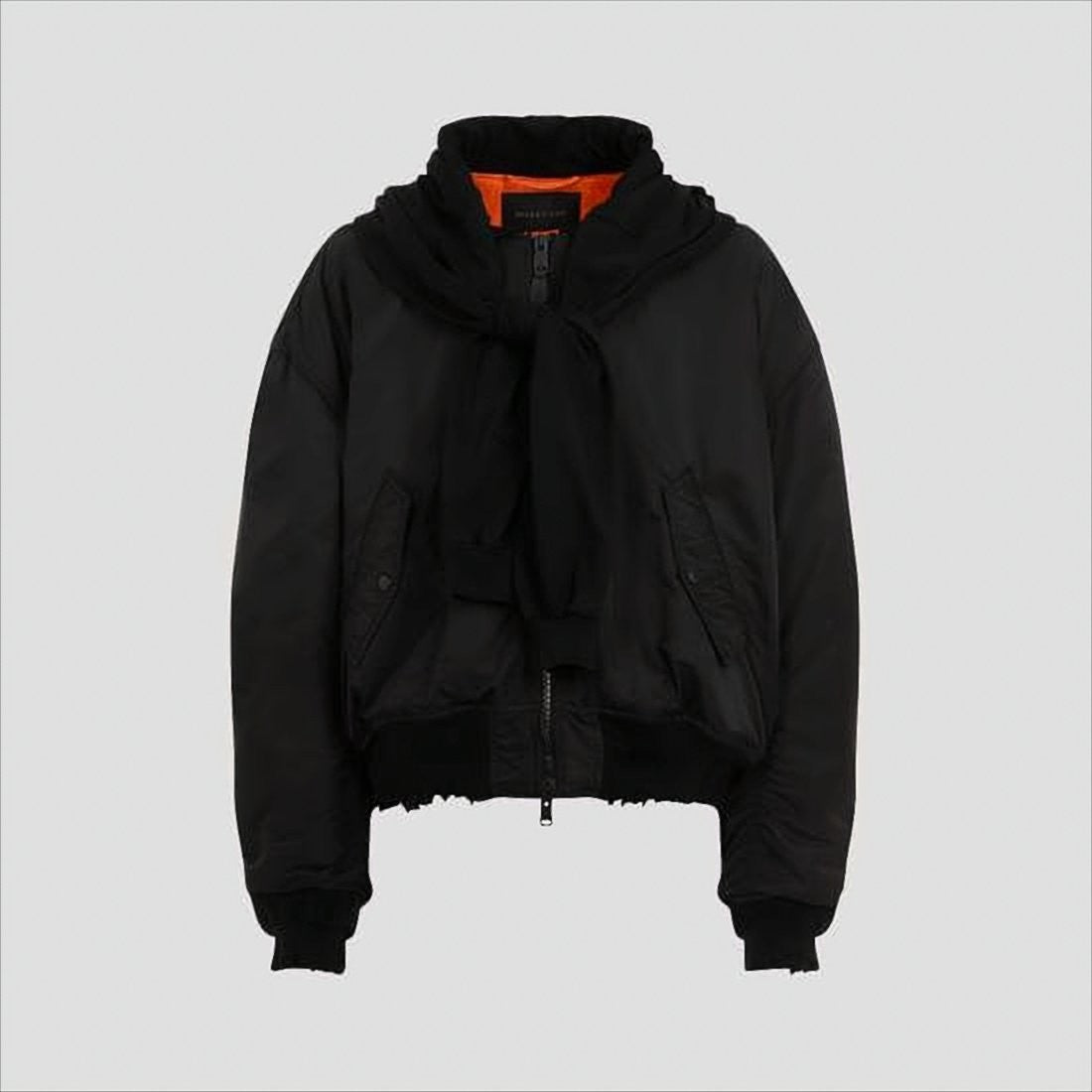 Balenciaga Cropped Black Jacket With Scarf Detail And Distressed Finish