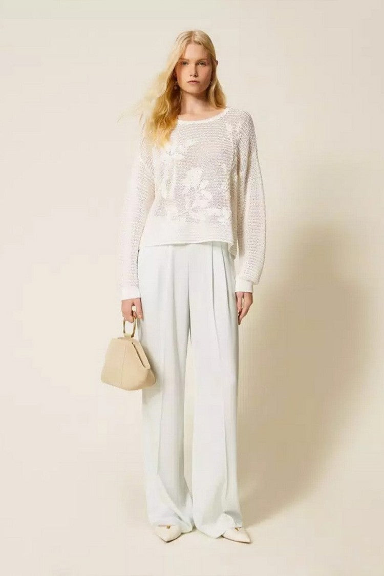Twin-Set Sky Blue Acetate-Polyester Pleated Wide-Leg Trousers