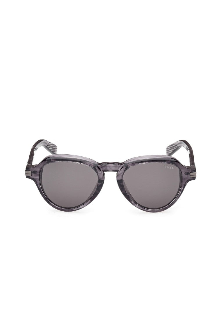 Zegna Dark Brown Acetate Sunglasses With Geometric Design