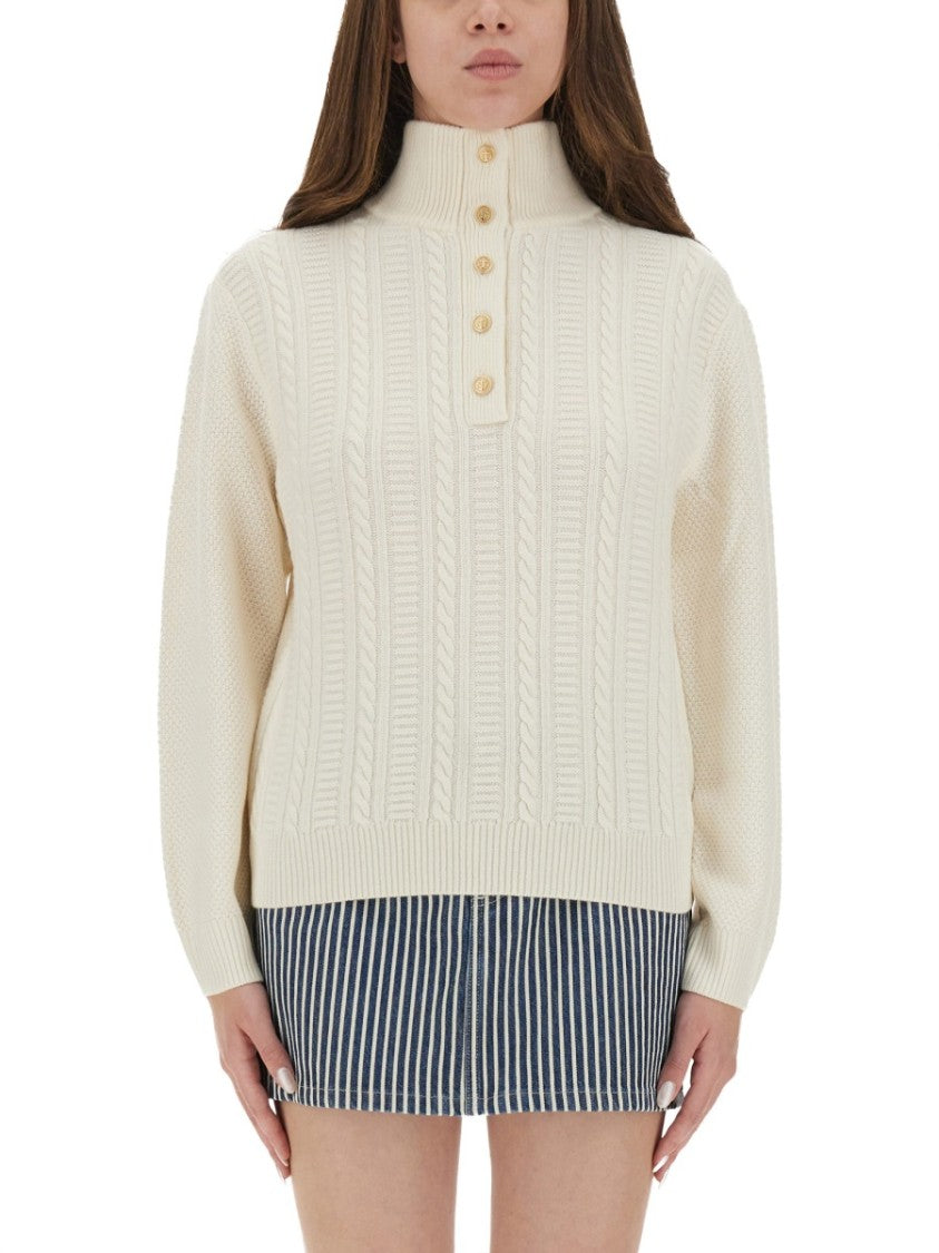 A.P.C. Textured Knit High Collar Shirt With Ribbed Detailing