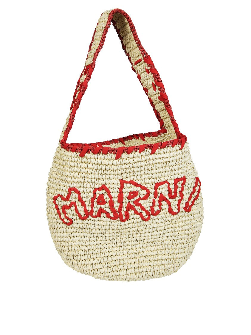 Marni Woven Shoulder Bag With Bold Red Accents