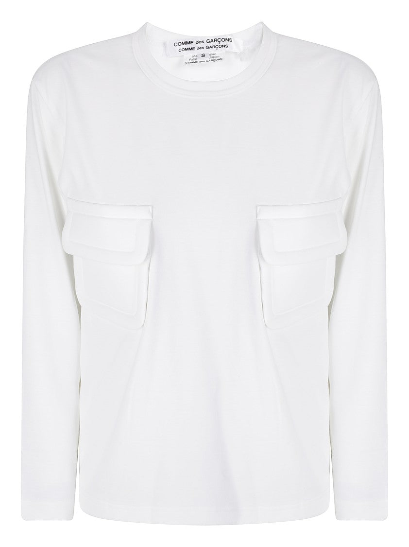 Comme Des Garçons White Longsleeve Top With Flap Pockets