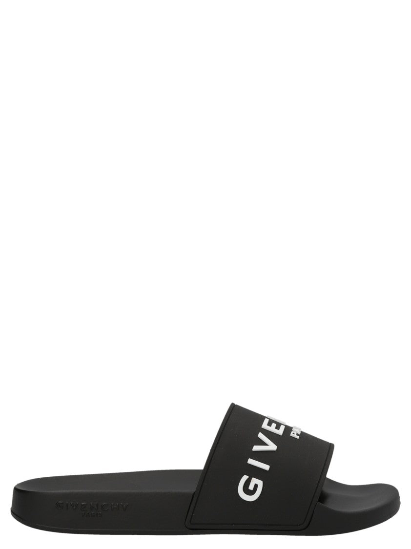 Givenchy Black Rubber Slides With Bold Logo