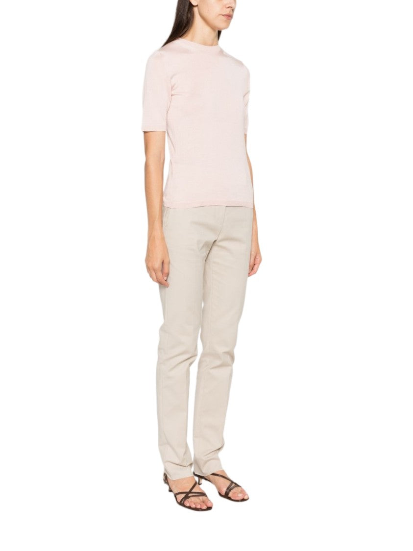 Max Mara Short-Sleeved Silk And Nylon Top With Ribbed Trim