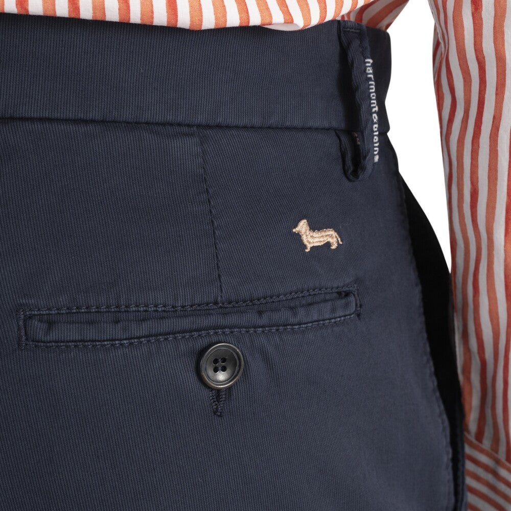 Harmont & Blaine Blue Cotton Elastane Embroidered Chino Trousers