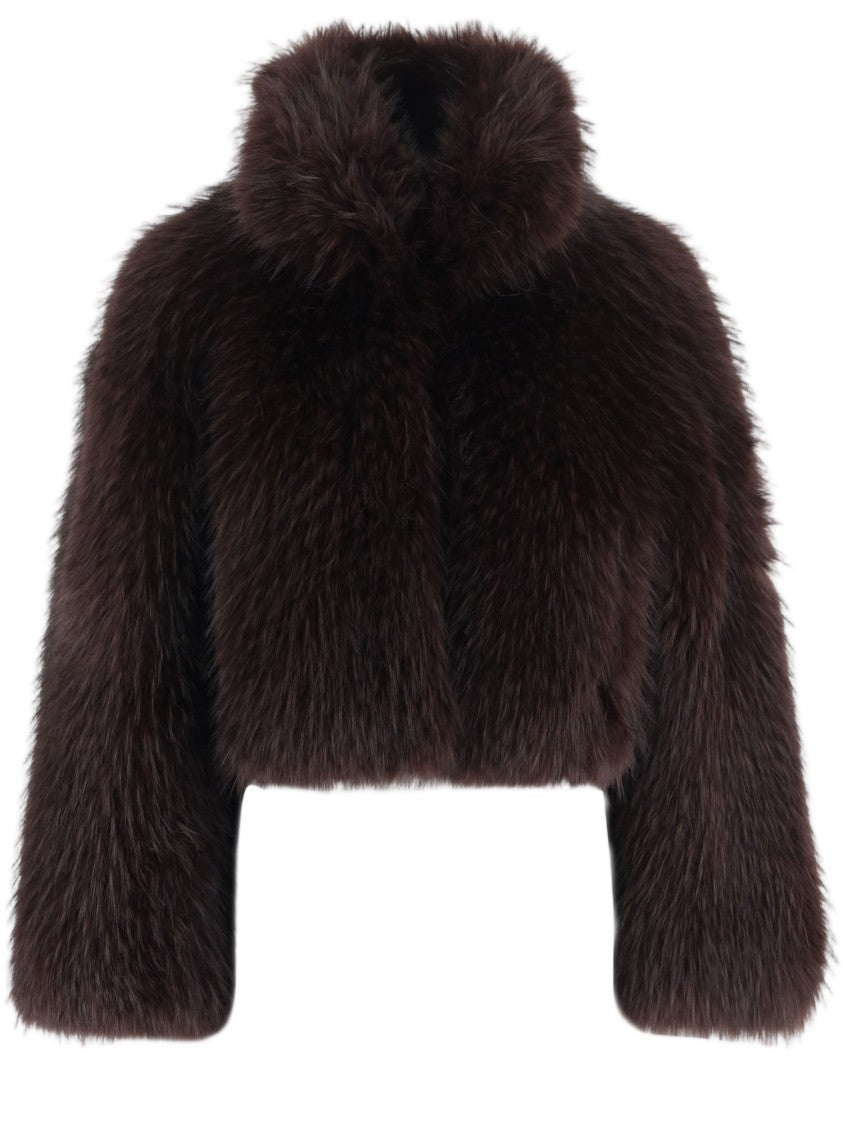 Pinko Cropped Faux Fur Coat With High Collar