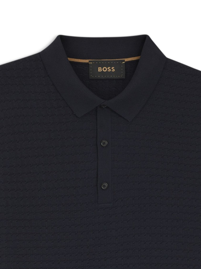 Boss Camel Textured Polo Shirt With Button Fastening And Tailored Fit