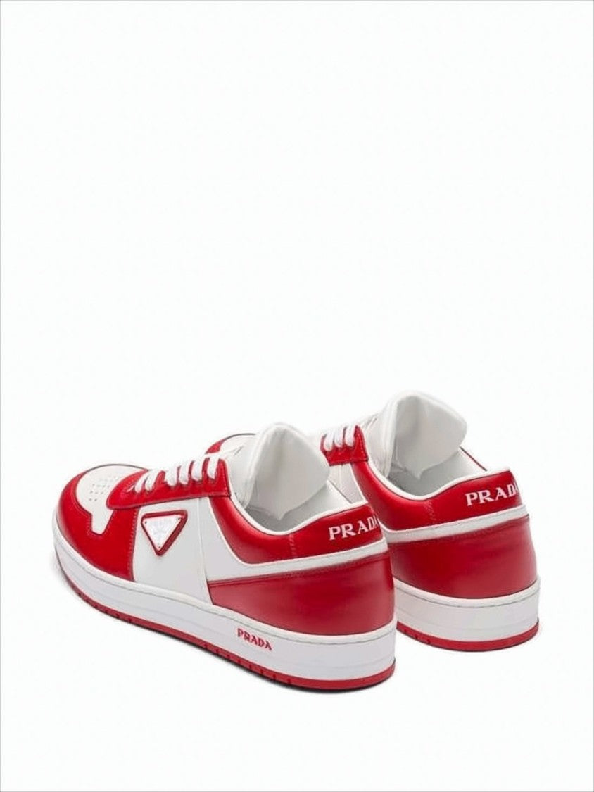 Prada Low-Top Sneakers With Bold Red And White Color Blocking