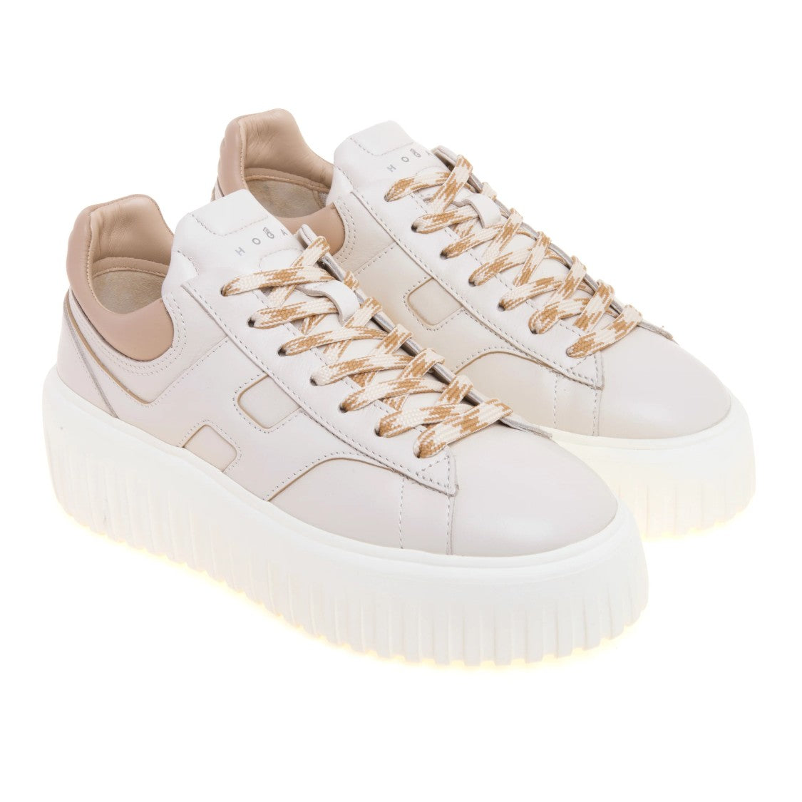 Hogan Ivory H-Stripes Leather Sneakers With Padded Collar