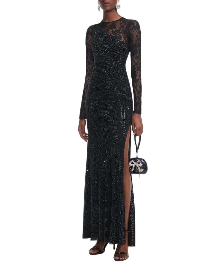 Self-Portrait Rhinestone-Embellished Lace Maxi Dress With Side Slit