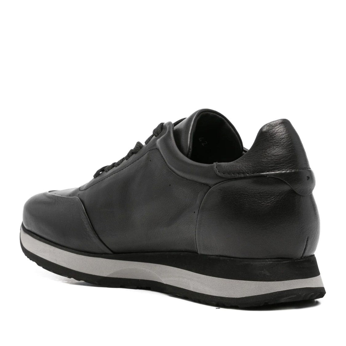 John Harrison Black Leather Wedge Sneakers