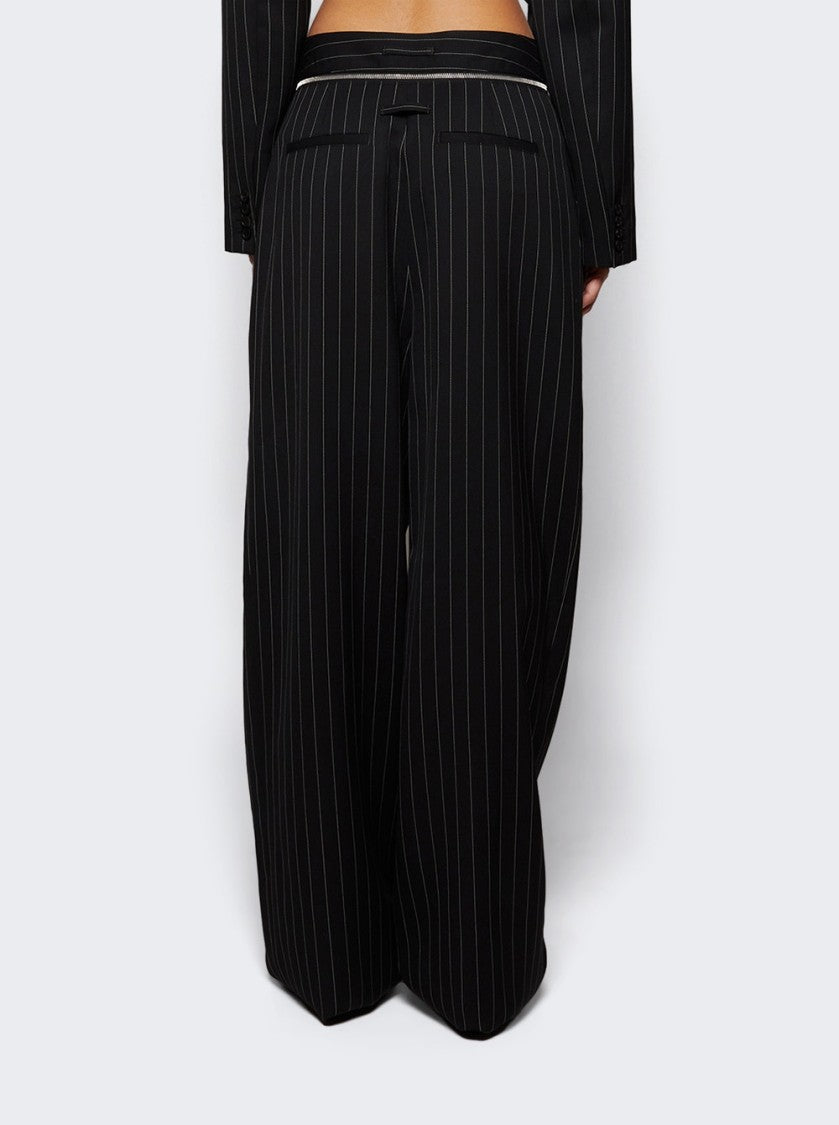 Jean Paul Gaultier Pinstripe Wool Belted Suit Pants Black