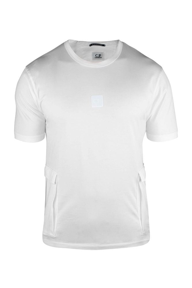 C.P. Company White Cotton T-Shirt With Logo Patch