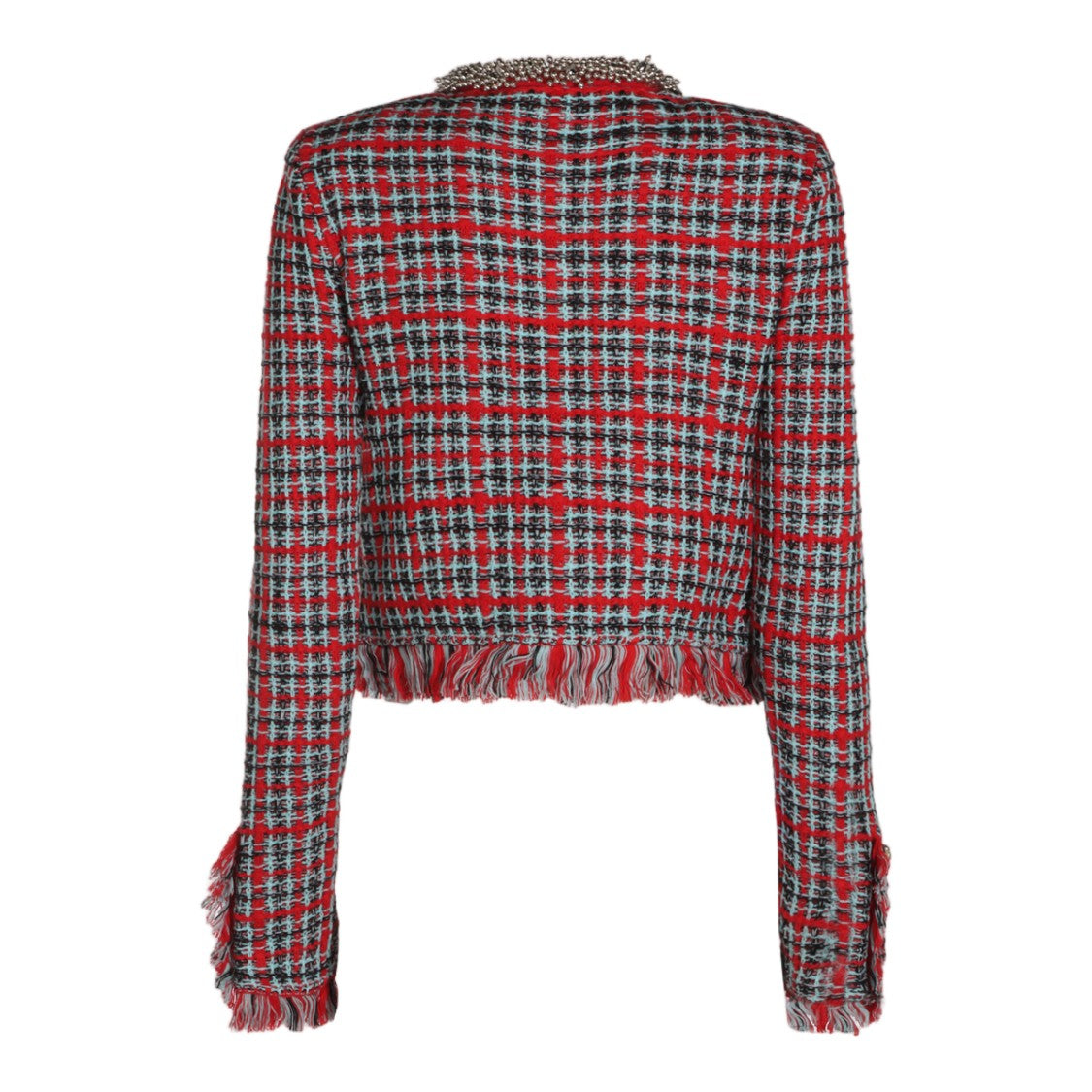 Self-Portrait Cropped Checkered Tweed Jacket
