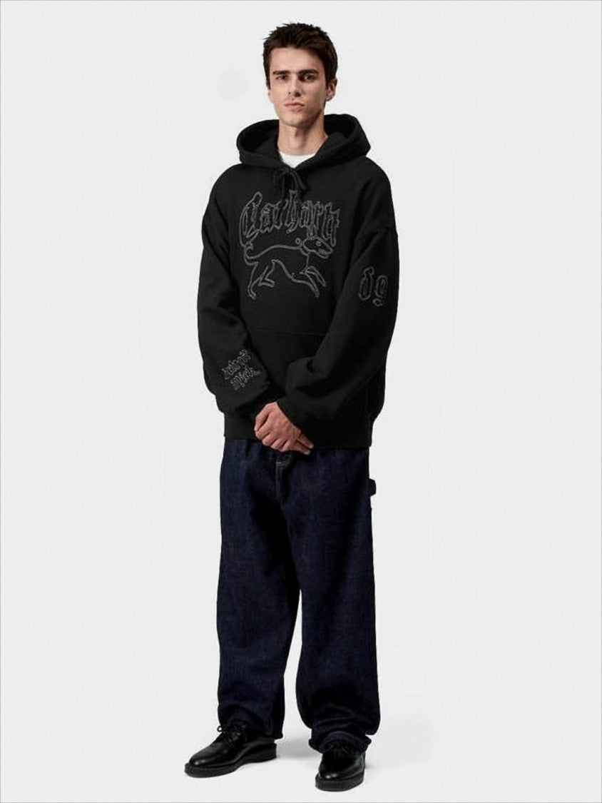Carhartt Wip Embroidered Black Hoodie With Graphic Front