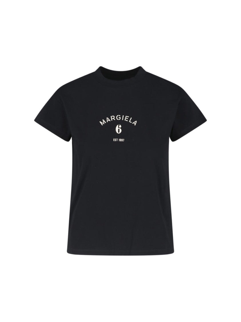 Mm6 By Maison Margiela Black Slightly Boxy Printed Cotton T-Shirt
