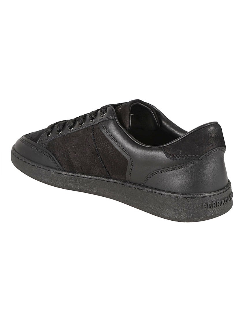 Ferragamo Low-Top Sneakers With Textured Leather Panels And Embossed Logo