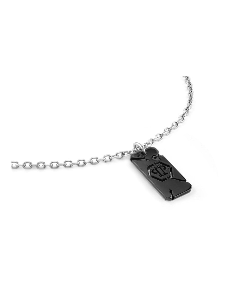 Philipp Plein Cable Chain Necklace With Signature Tag Pendant