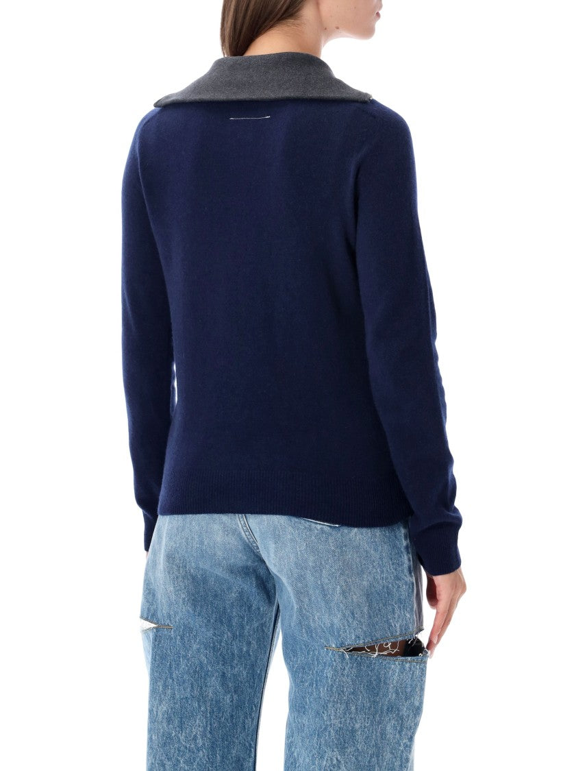 Mm6 By Maison Margiela High Collar Knit Sweater With Half-Zip Closure