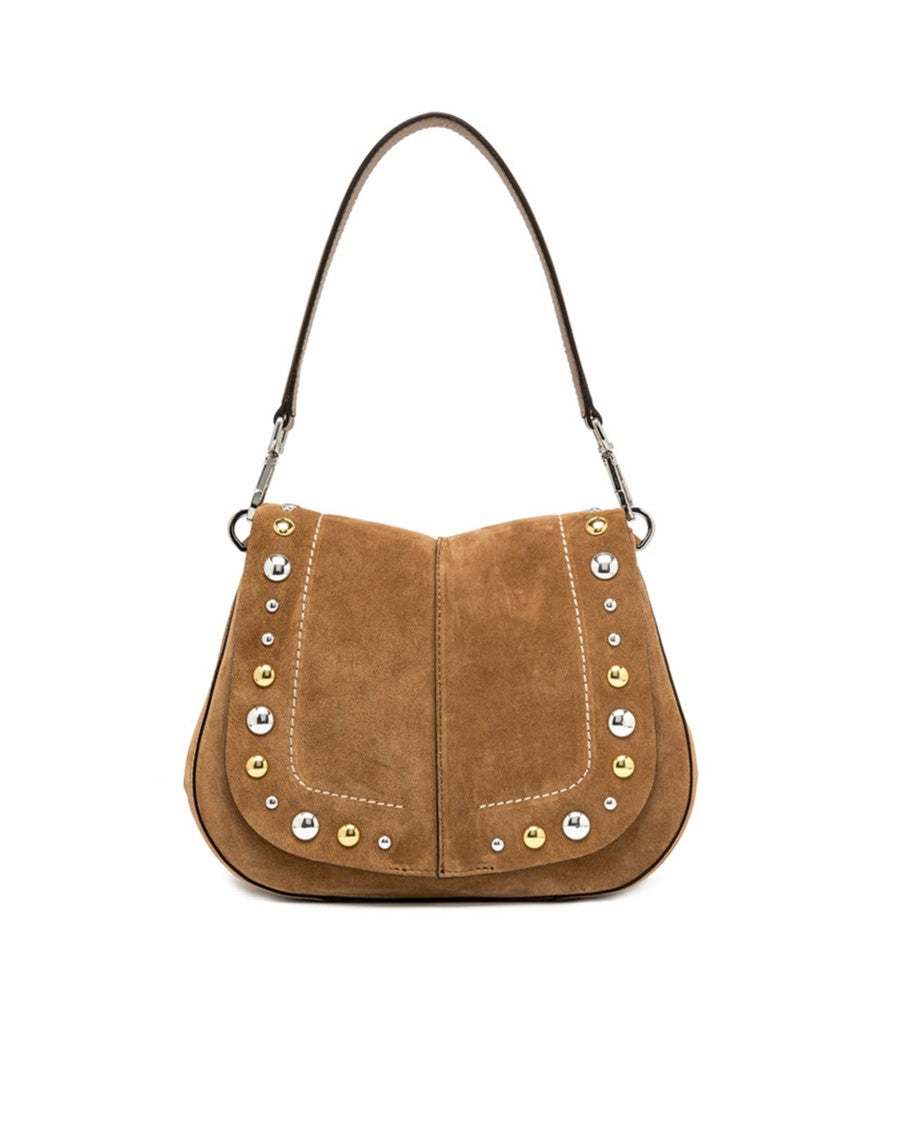 Gianni Chiarini Round Suede Shoulder Bag With Gold And Silver Studs