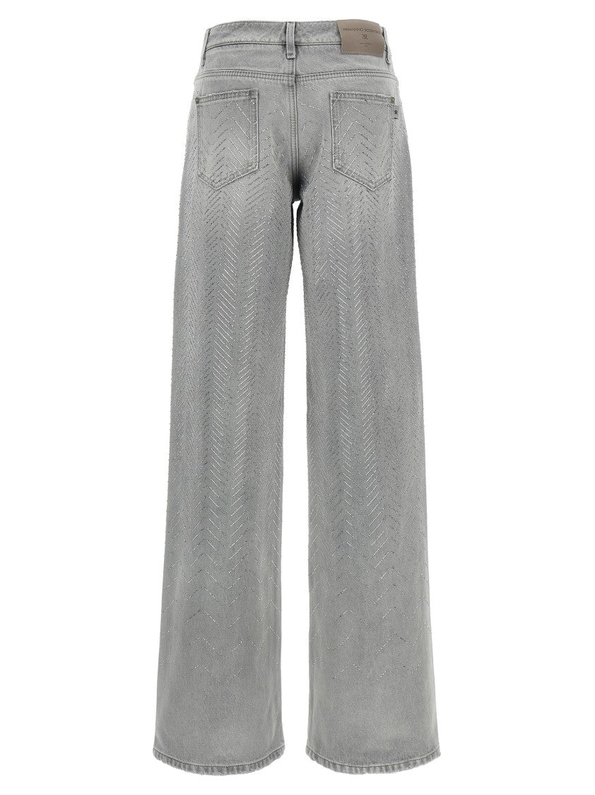 Ermanno Scervino Used-Effect Rhinestone-Embellished Denim Jeans