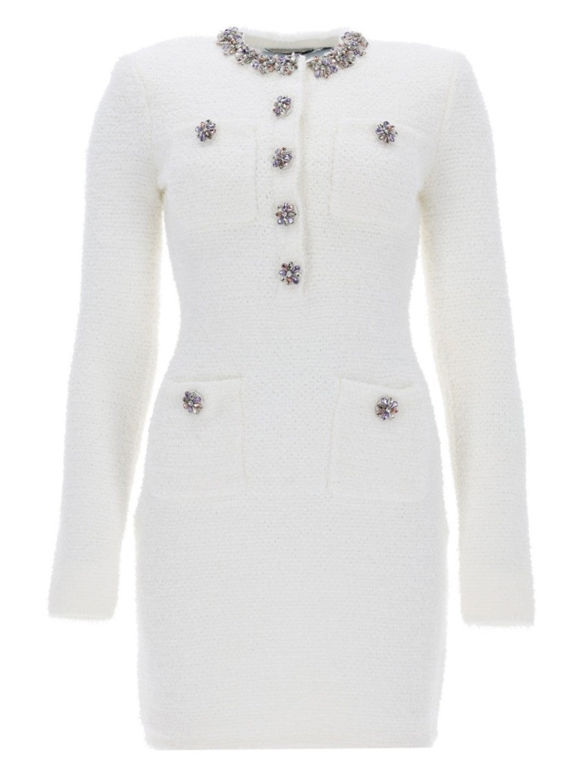 Self-Portrait Textured Jewel Buttons Fitted Mini Dress