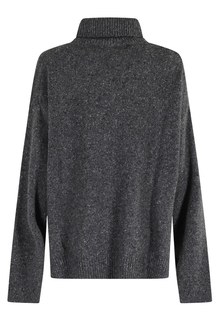Department Five High Neck Dark Gray Melange Sweater With Side Slits
