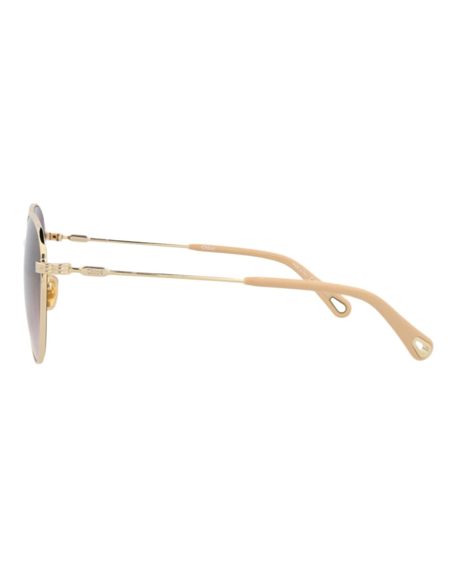 Chloé Round-Frame Metal Sunglasses With Gradient Tint And Engraved Logo