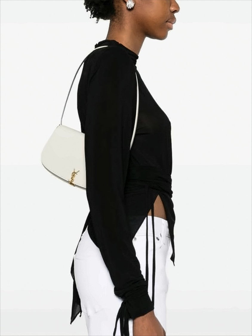 Saint Laurent Curved Rectangular White Crossbody Bag In Calf Leather