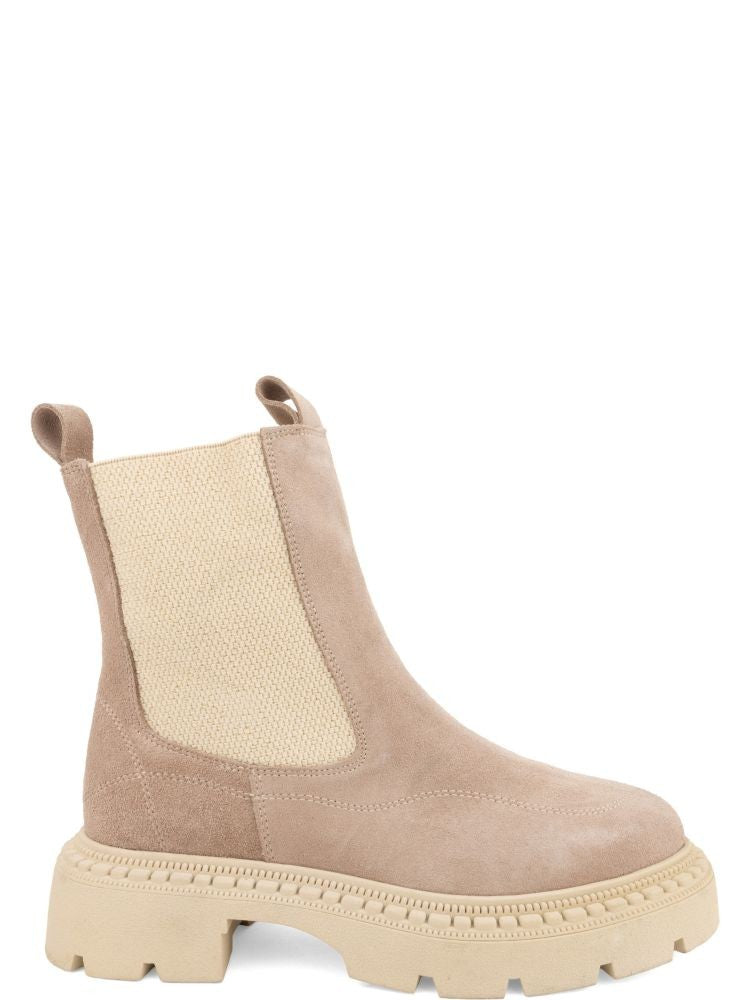 Prato Creativo Brown Soft Suede Elastic Panels Ankle Boots