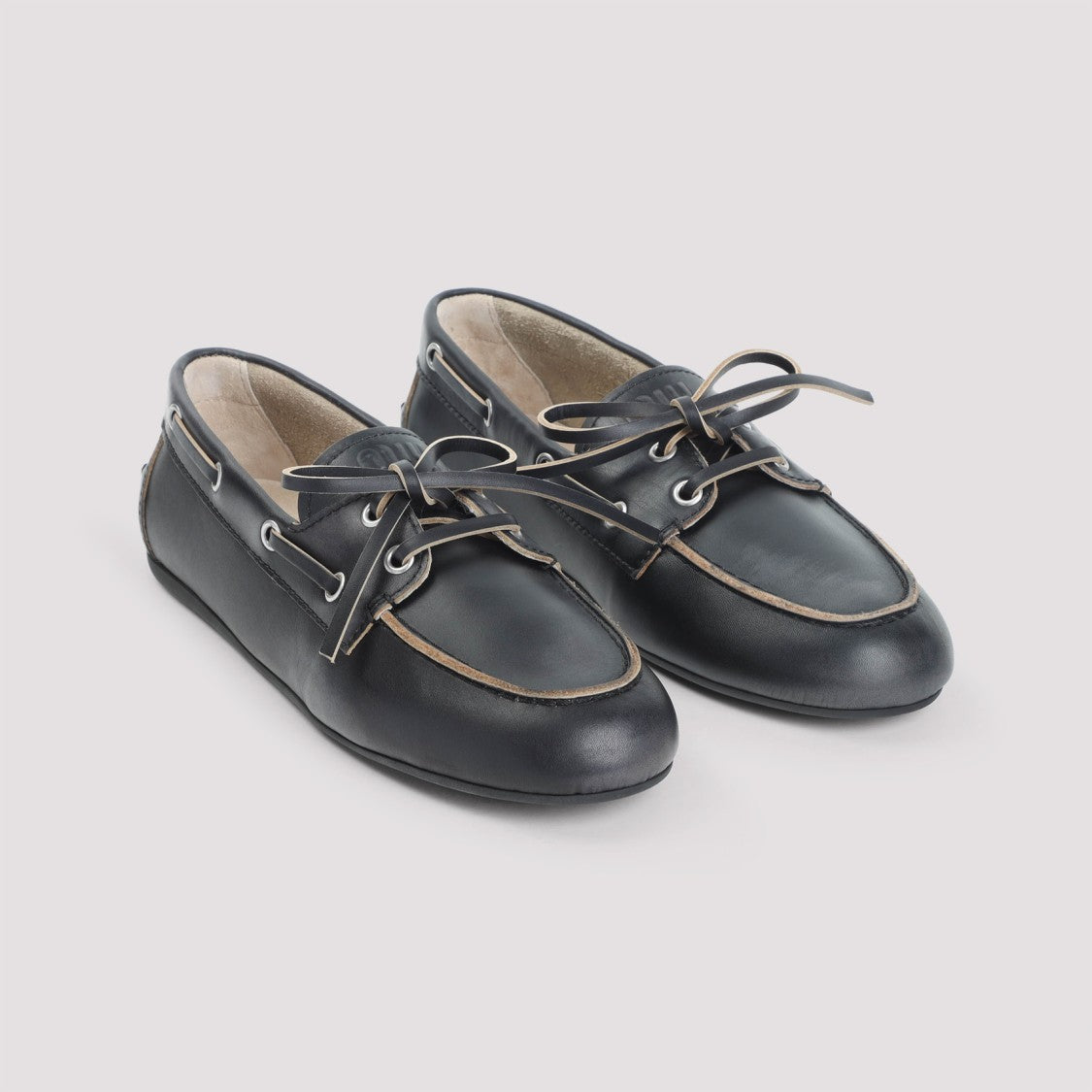 Miu Miu Black Burnt Calf Leather Loafers