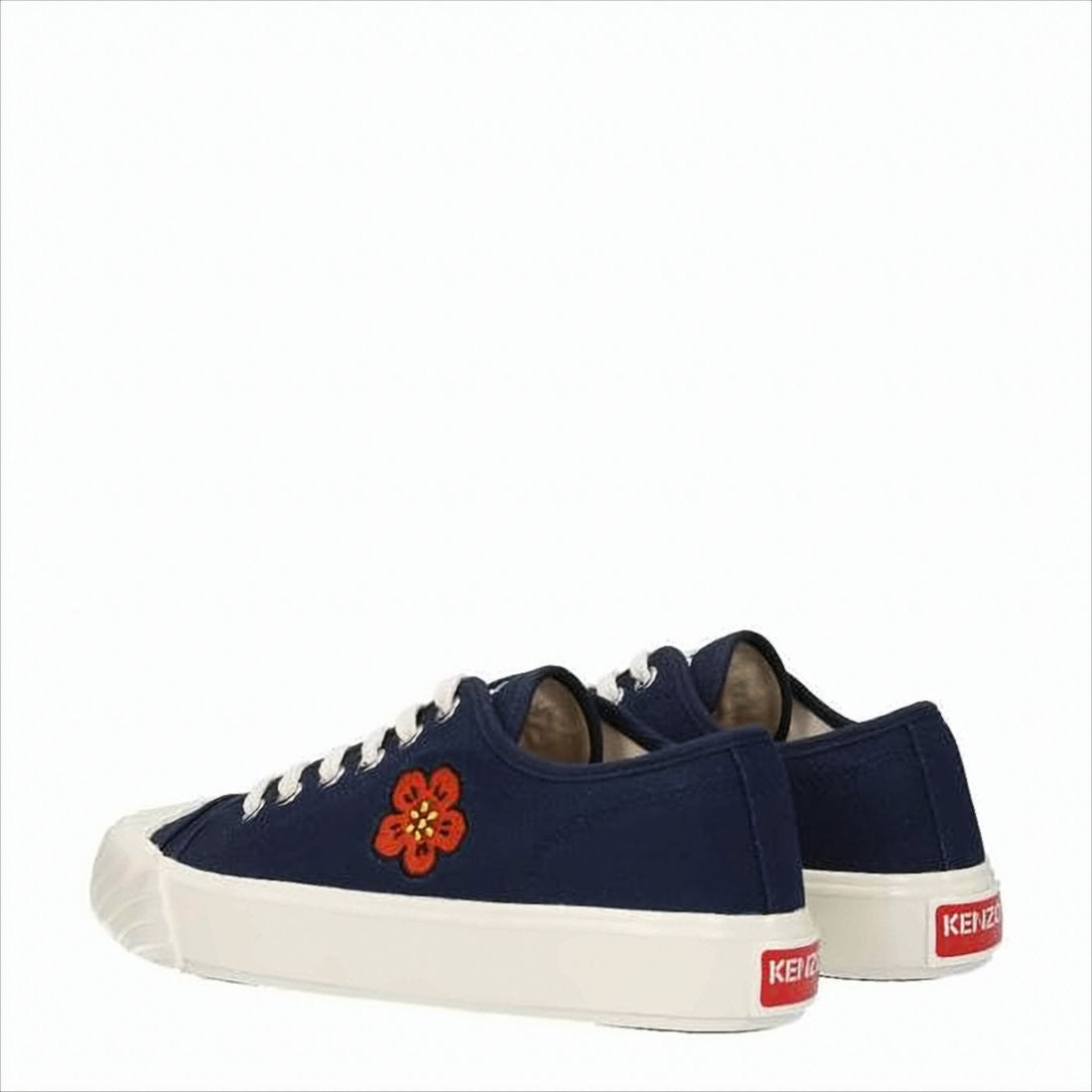 Kenzo Navy Cotton Low-Top Sneakers With Floral Embroidery