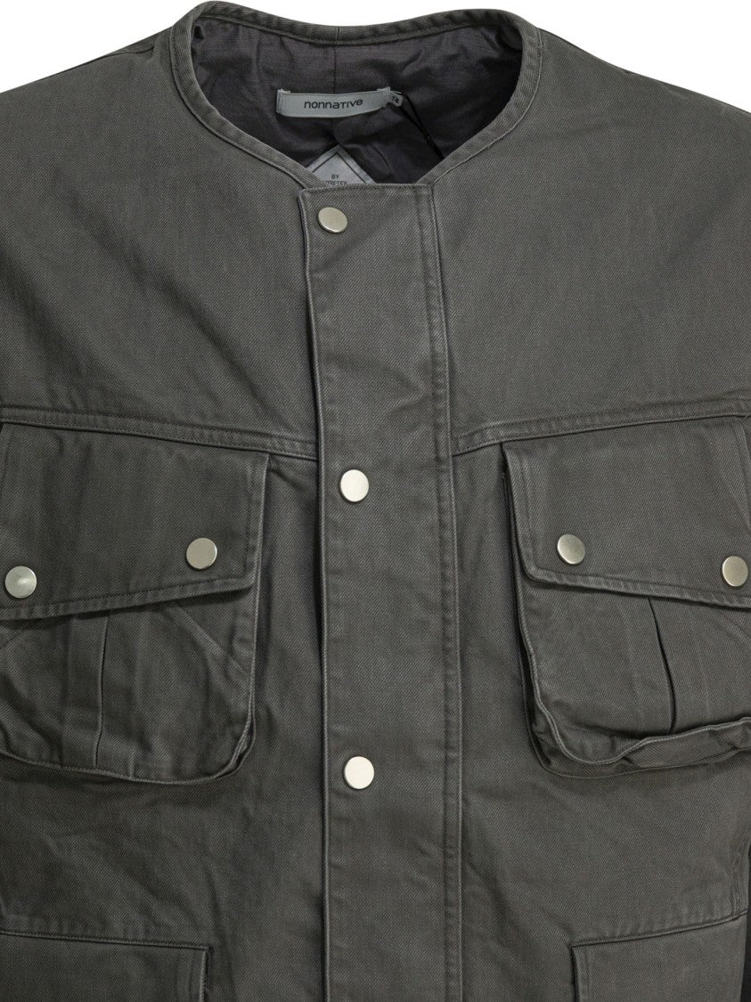 Nonnative Utility Jacket With Structured Collarless Neck And Four Pockets