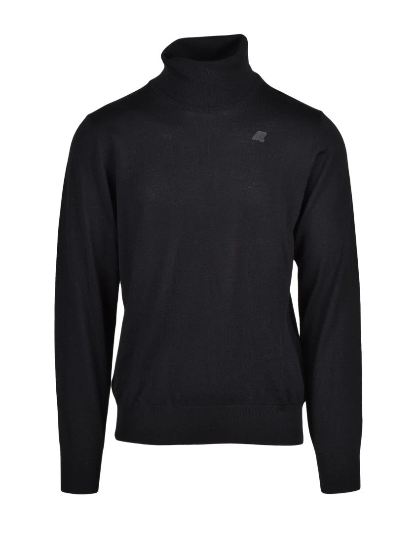 K-Way Black Virgin Wool Turtleneck Sweater