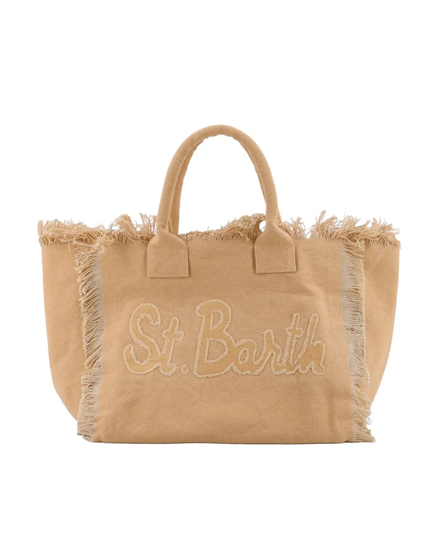 Mc2 Saint Barth Spacious Cotton Canvas Tote Bag With Fringed Edges