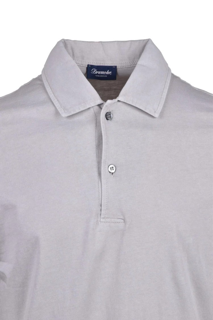Drumohr Light Grey Knitted Cotton Polo