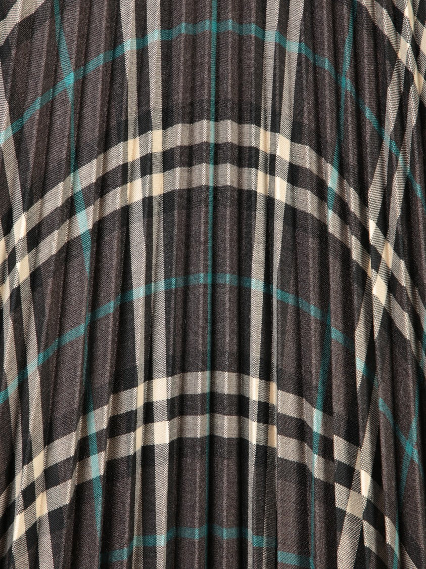 Burberry Pleated Midi Skirt With Classic Check And Turquoise Accents