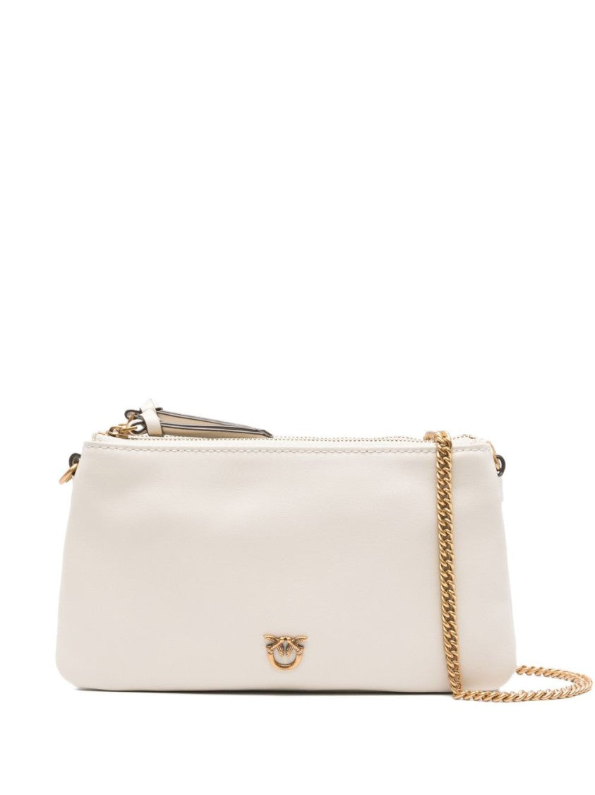 Pinko White Calfskin Shoulder Bag With Gold Accents