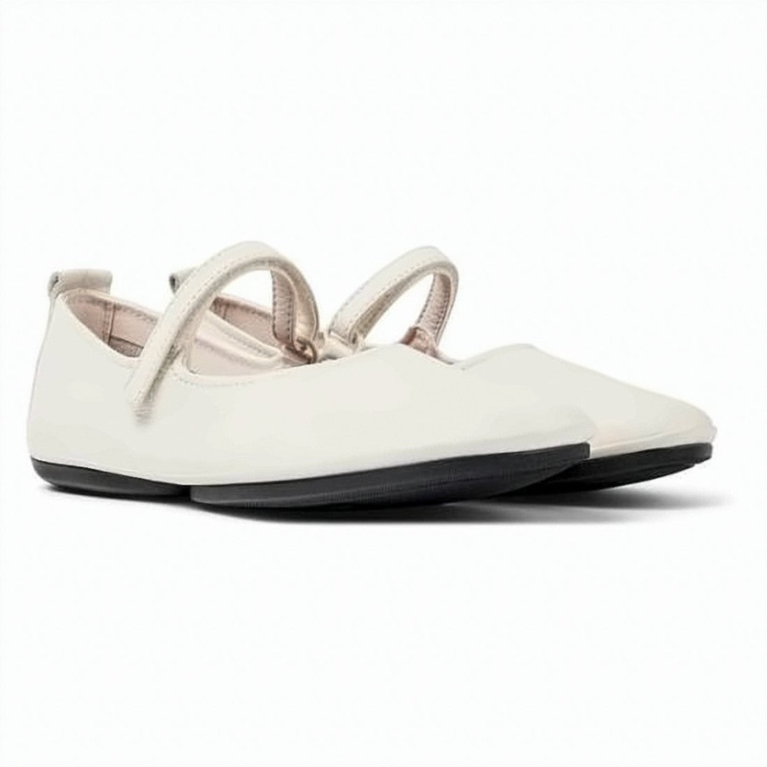 Camper White Calfskin Flat Shoes With Rounded Toe And Secure Strap