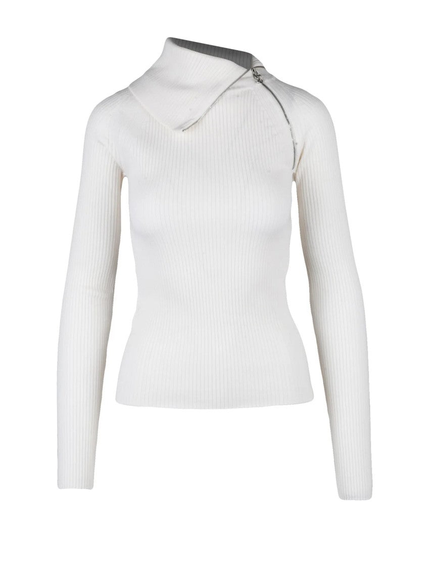 Sportmax Ribbed Turtleneck Sweater With Asymmetrical Zip Detail