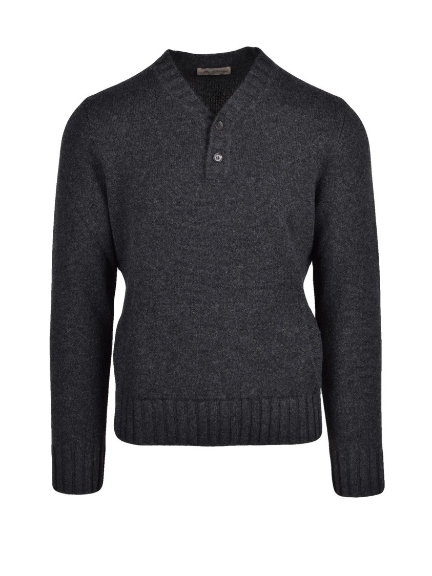 Mc George Grey Virgin Wool-Cashmere Serafino Sweater