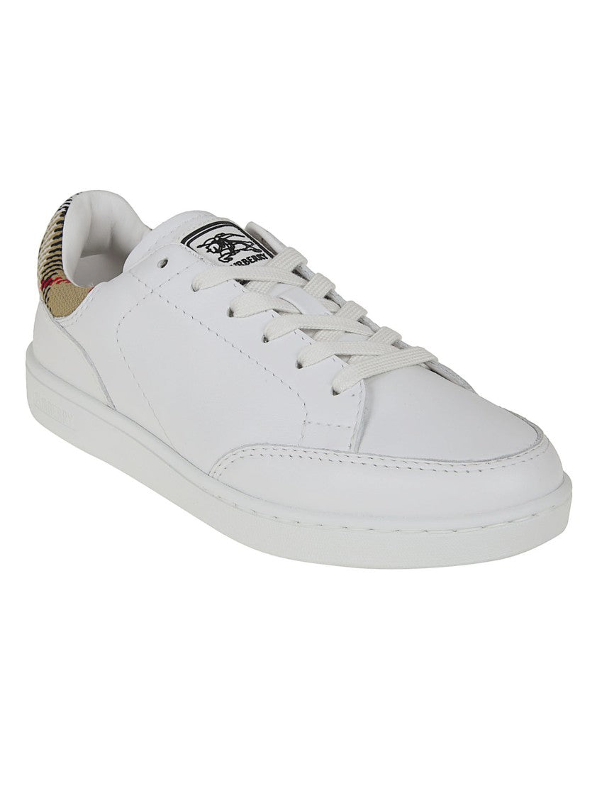 Burberry Low-Top Smooth Leather Sneakers With Check Ankle Padding