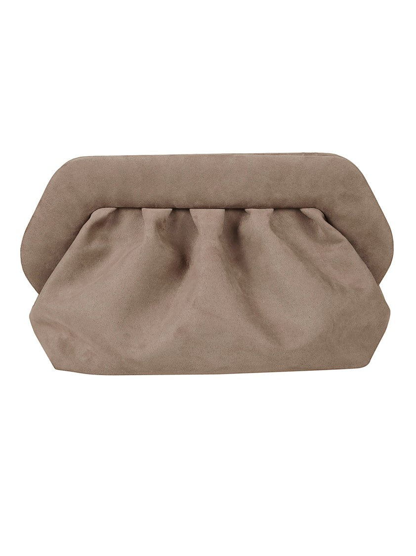 Themoirè Suede Clutch Bag With Structured Frame And Ruched Design