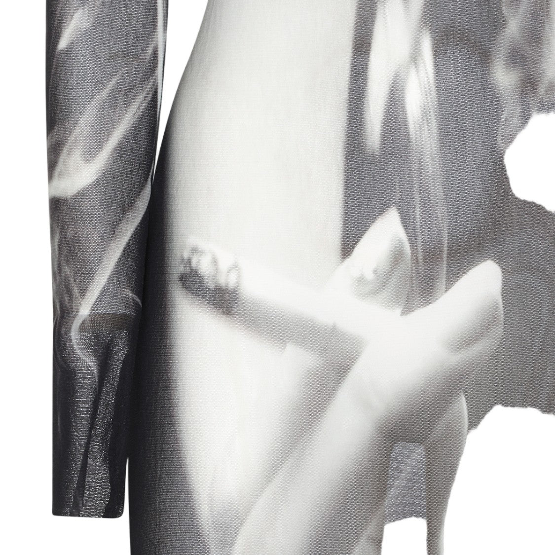 Jean Paul Gaultier Long Sleeve Sheer Maxi Dress With Artistic Smoky Print